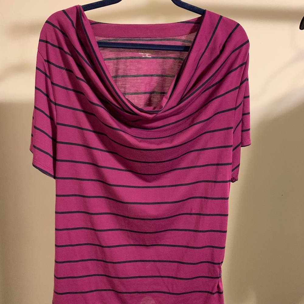3 quarter sleeve purple striped shirt